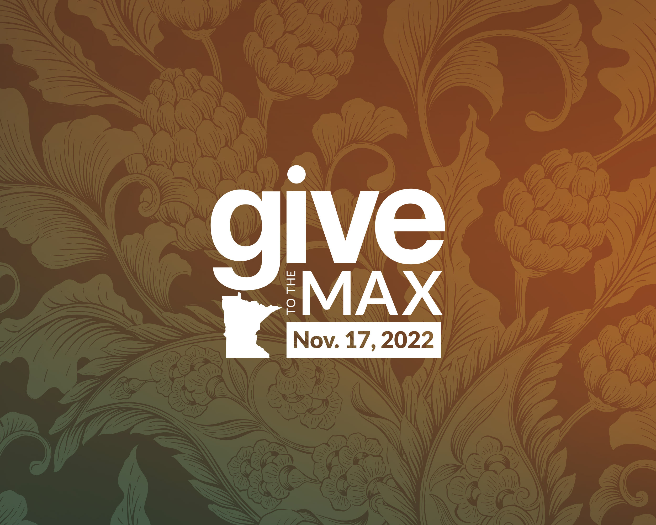 Give to the Max Logo: Give to the Max November 16, 2022 with a silhouette of the state of Minnesota